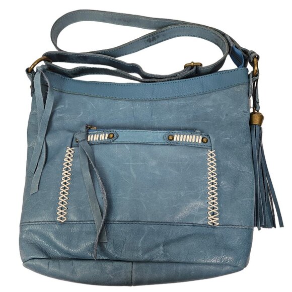 Lucky Brand Boho Blue Leather Crossbody Bag - Picture 1 of 16